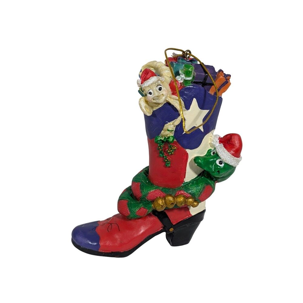 Ceramic Western Boot 4.5-inch Christmas Ornament Cowboy Texas Snake Scorpion